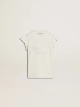 Chemise pour fille à manches volantées avec inscription et broderie
