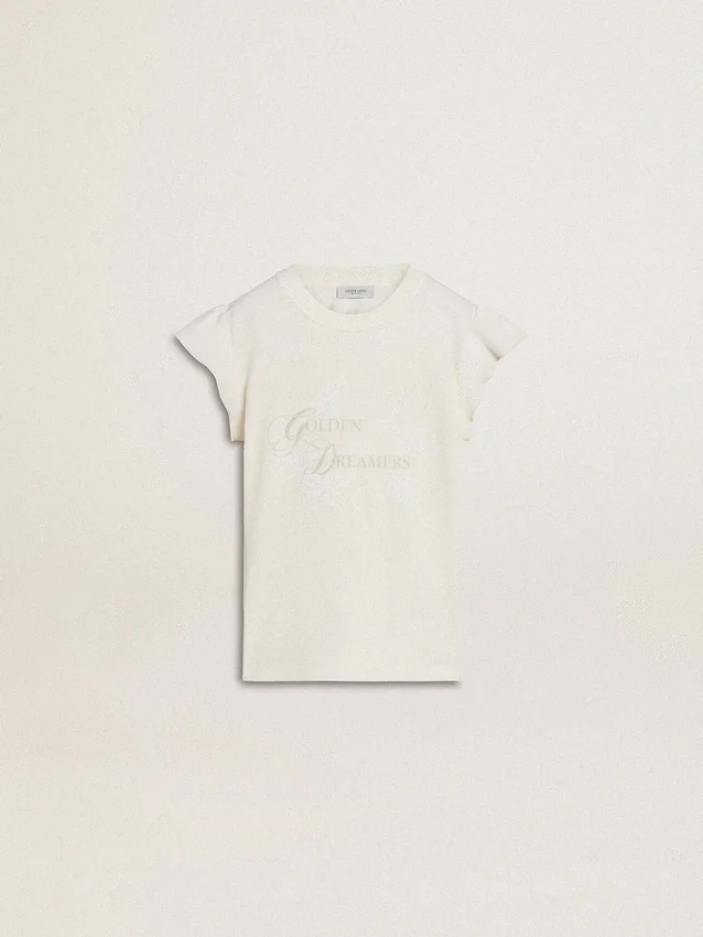 Chemise pour fille à manches volantées avec inscription et broderie