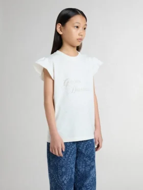 Chemise pour fille à manches volantées avec inscription et broderie