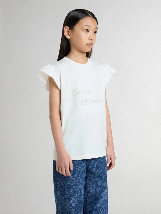 Chemise pour fille à manches volantées avec inscription et broderie
