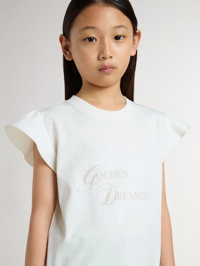 Chemise pour fille à manches volantées avec inscription et broderie