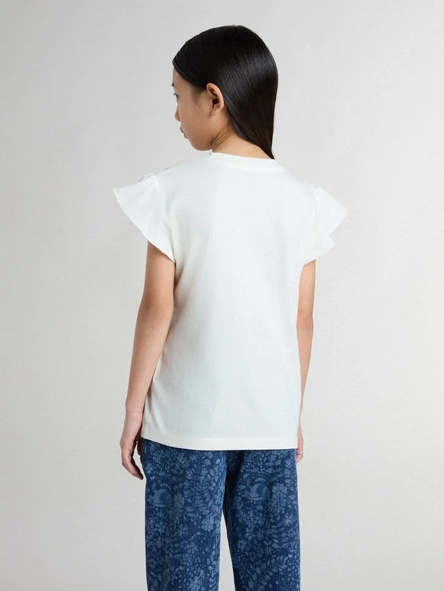 Chemise pour fille à manches volantées avec inscription et broderie