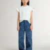 Chemise pour fille à manches volantées avec inscription et broderie