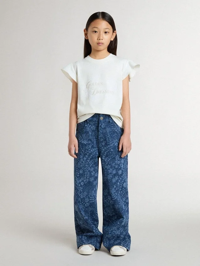 Chemise pour fille à manches volantées avec inscription et broderie