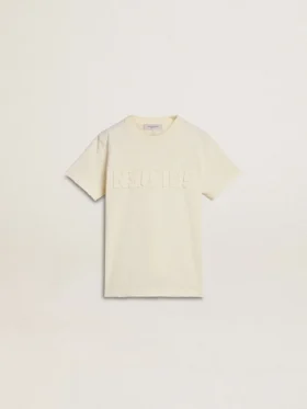 Chemise pour garçon de couleur crème avec logo en relief