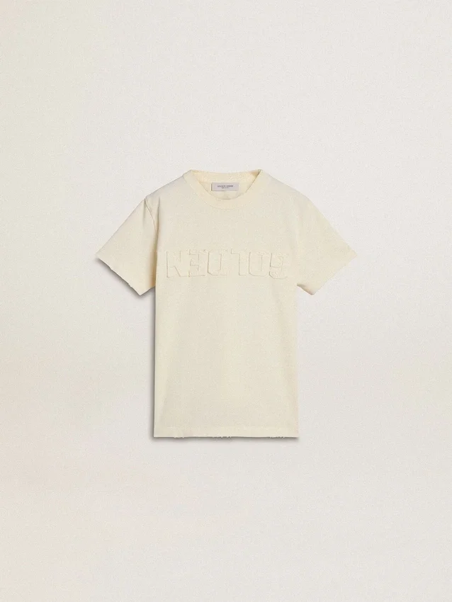 Chemise pour garçon de couleur crème avec logo en relief