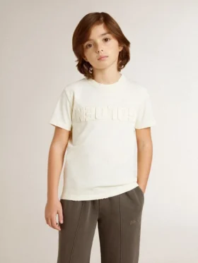 Chemise pour garçon de couleur crème avec logo en relief