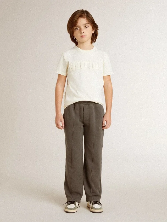 Chemise pour garçon de couleur crème avec logo en relief