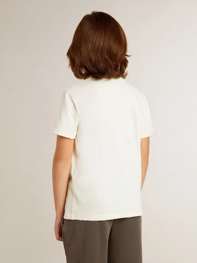 Chemise pour garçon de couleur crème avec logo en relief