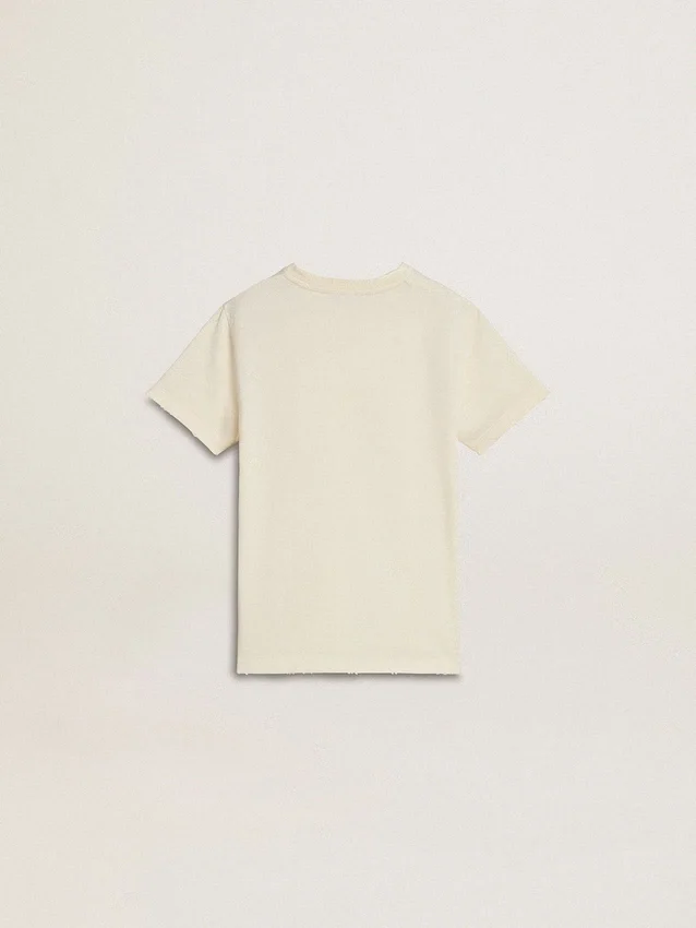 Chemise pour garçon de couleur crème avec logo en relief