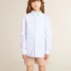 Chemise pour garçon en coton rayé bleu clair et blanc avec logo brodé