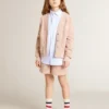 Chemise pour garçon en coton rayé bleu clair et blanc avec logo brodé