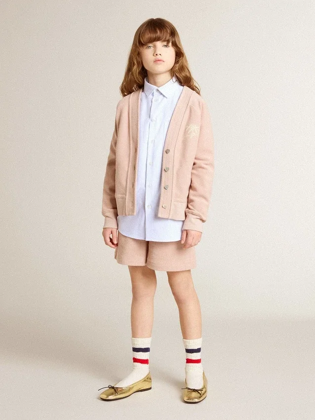 Chemise pour garçon en coton rayé bleu clair et blanc avec logo brodé