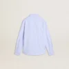 Chemise pour garçon en coton rayé bleu clair et blanc avec logo brodé
