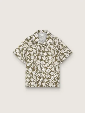 Chemise pour garçon « Journey » en toile de coton à imprimé floral vert et blanc