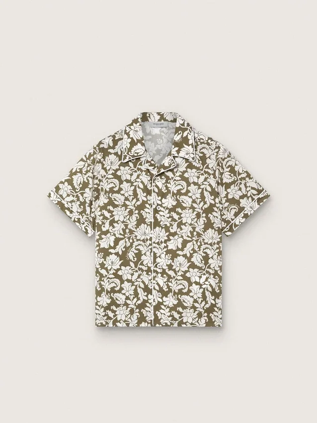Chemise pour garçon « Journey » en toile de coton à imprimé floral vert et blanc
