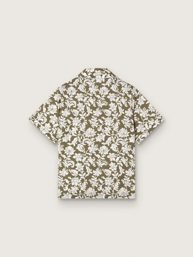 Chemise pour garçon « Journey » en toile de coton à imprimé floral vert et blanc