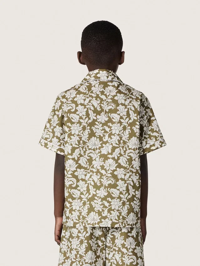 Chemise pour garçon « Journey » en toile de coton à imprimé floral vert et blanc