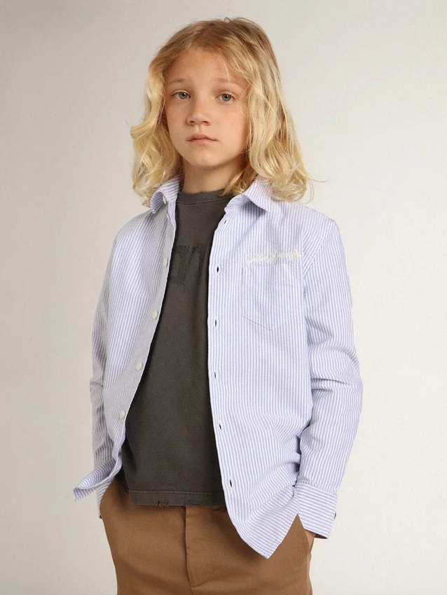Chemise pour garçon à rayures bleu clair