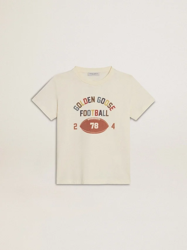 Chemise pour garçons blanche délavée avec lettrage multicolore