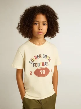 Chemise pour garçons blanche délavée avec lettrage multicolore
