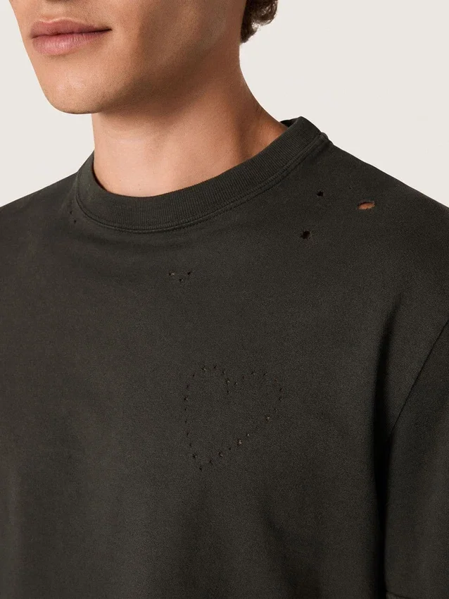 Chemise pour homme en jersey de coton anthracite avec cœur perforé