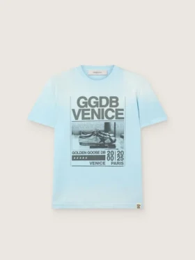 Chemise pour homme en jersey de coton bleu clair avec imprimé graphique