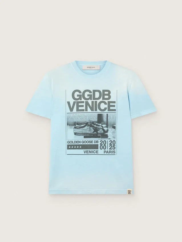 Chemise pour homme en jersey de coton bleu clair avec imprimé graphique