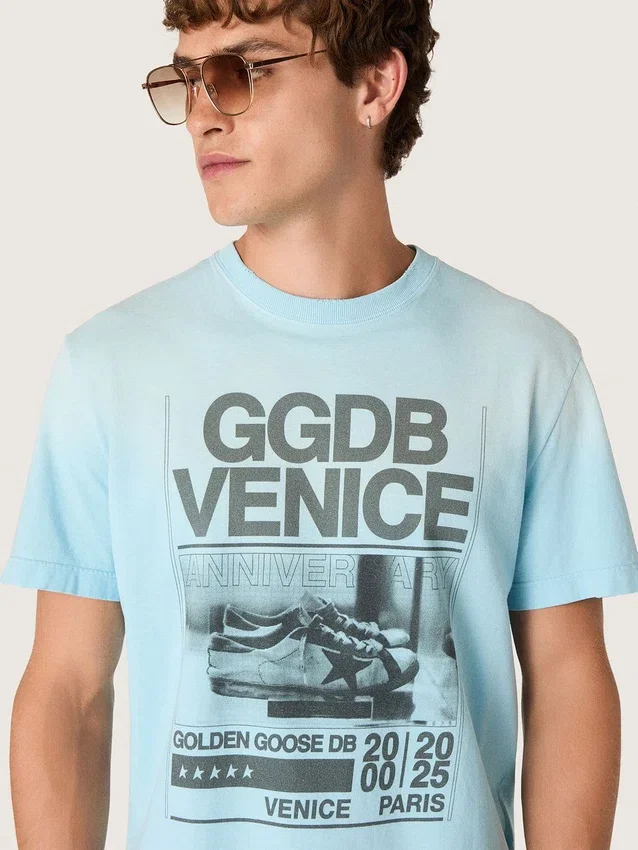 Chemise pour homme en jersey de coton bleu clair avec imprimé graphique