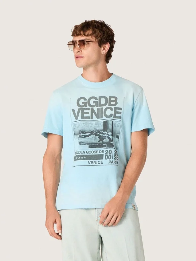 Chemise pour homme en jersey de coton bleu clair avec imprimé graphique