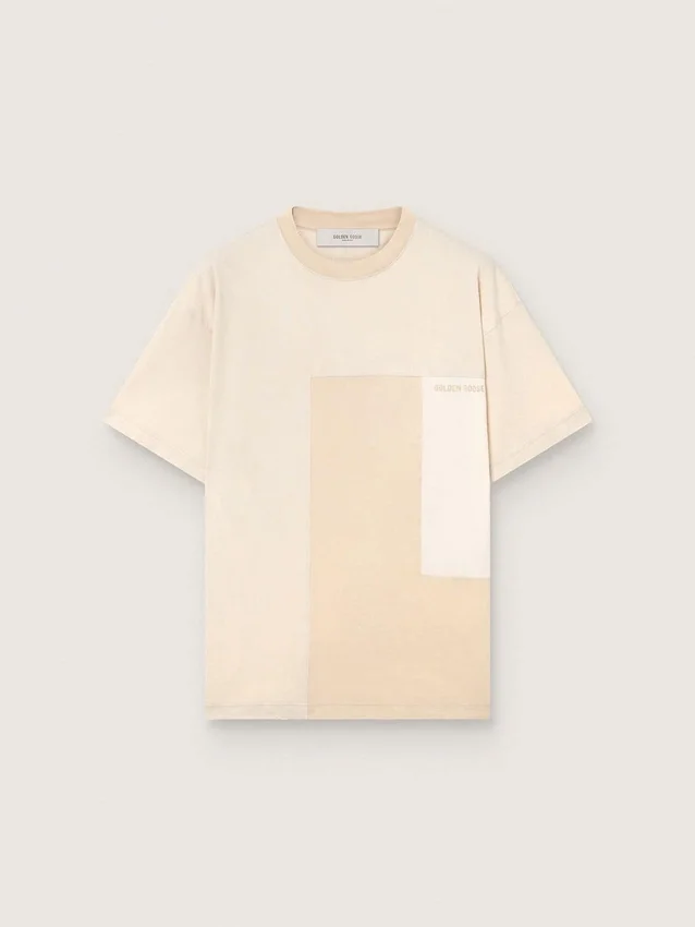 Chemise pour homme en jersey de coton à effet patchwork blanc et beige