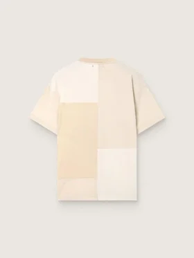 Chemise pour homme en jersey de coton à effet patchwork blanc et beige