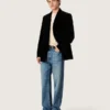 Blazer homme à double boutonnage en velours noir avec revers en satin noir