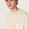 Chemise pour homme en jersey de coton à effet patchwork blanc et beige