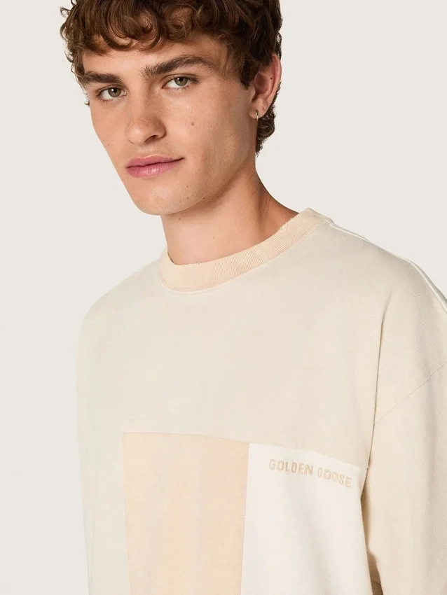 Chemise pour homme en jersey de coton à effet patchwork blanc et beige