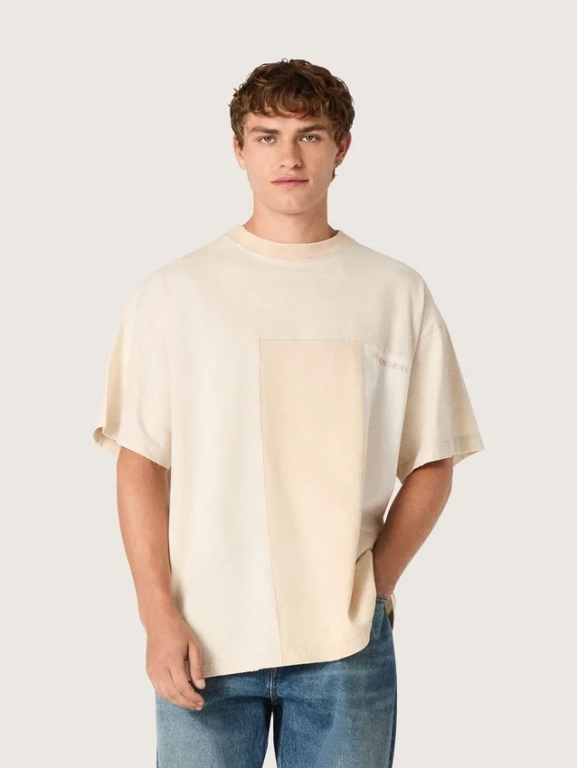 Chemise pour homme en jersey de coton à effet patchwork blanc et beige