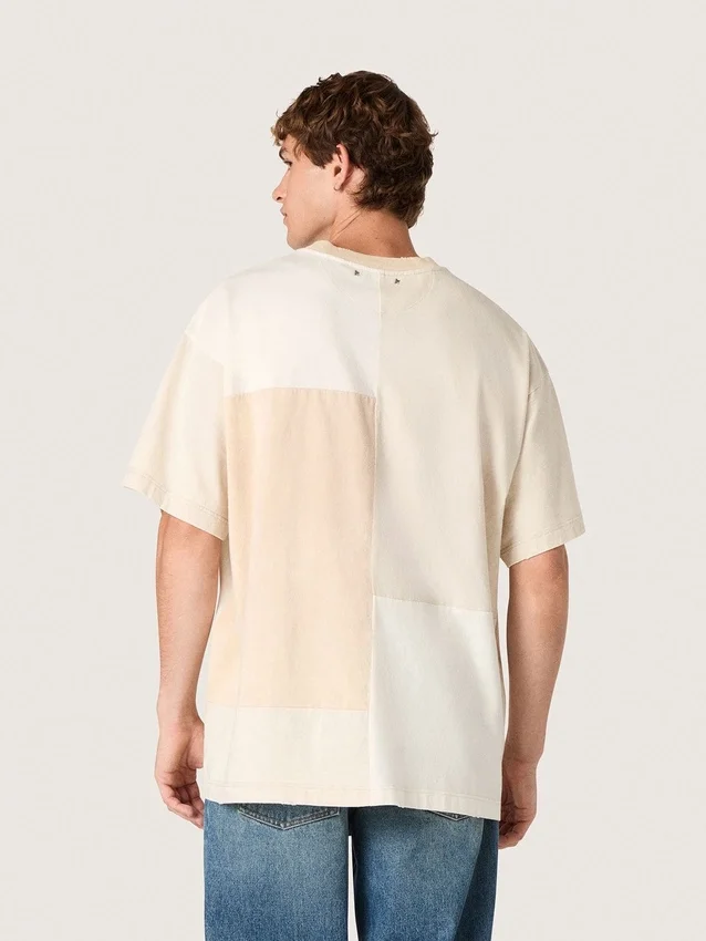 Chemise pour homme en jersey de coton à effet patchwork blanc et beige