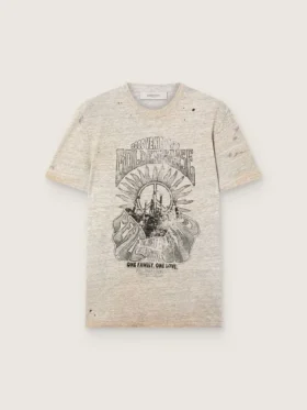 Chemise pour homme en jersey gris chiné avec imprimé vintage