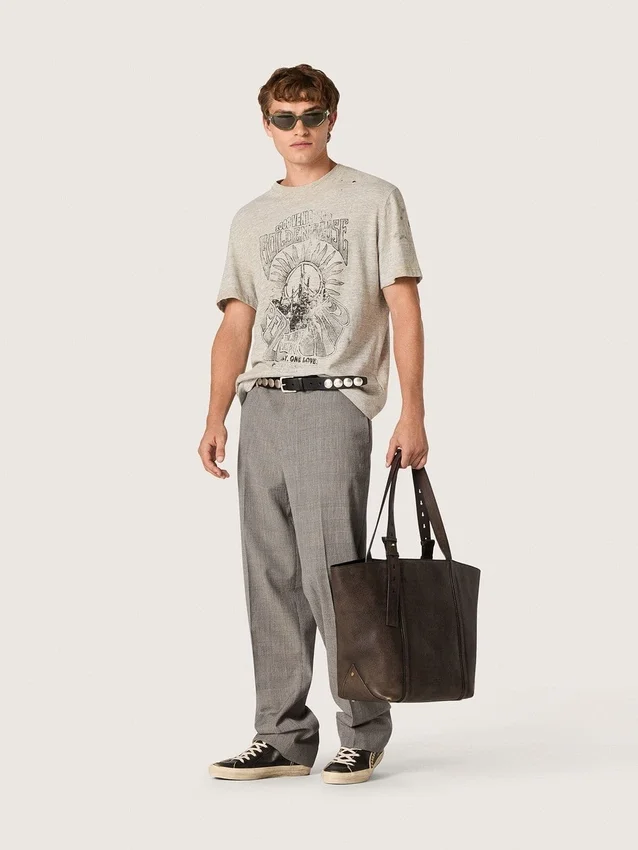 Chemise pour homme en jersey gris chiné avec imprimé vintage