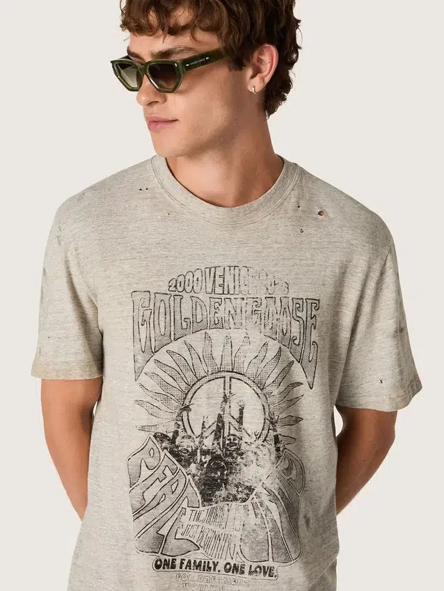 Chemise pour homme en jersey gris chiné avec imprimé vintage