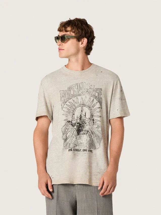 Chemise pour homme en jersey gris chiné avec imprimé vintage