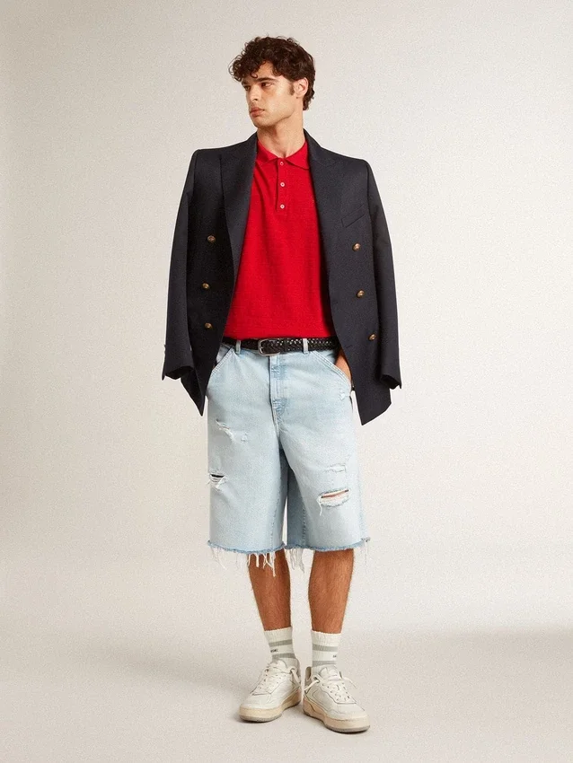 Chemise pour homme en piqué de coton rouge