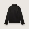 Chemise pour homme en sergé de laine noir avec des détails en satin noir