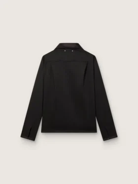 Chemise pour homme en sergé de laine noir avec des détails en satin noir