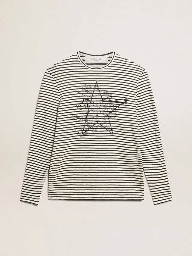 Chemise pour homme à rayures blanches et bleues avec broderie sur le devant