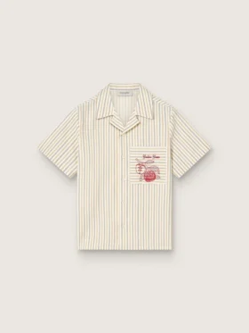Chemise rayée écru, beige et gris pour garçons avec broderie « Frutteria Golden »