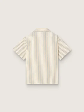 Chemise rayée écru, beige et gris pour garçons avec broderie « Frutteria Golden »