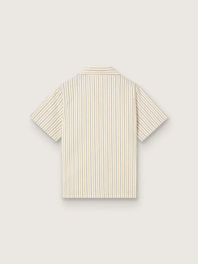 Chemise rayée écru, beige et gris pour garçons avec broderie « Frutteria Golden »