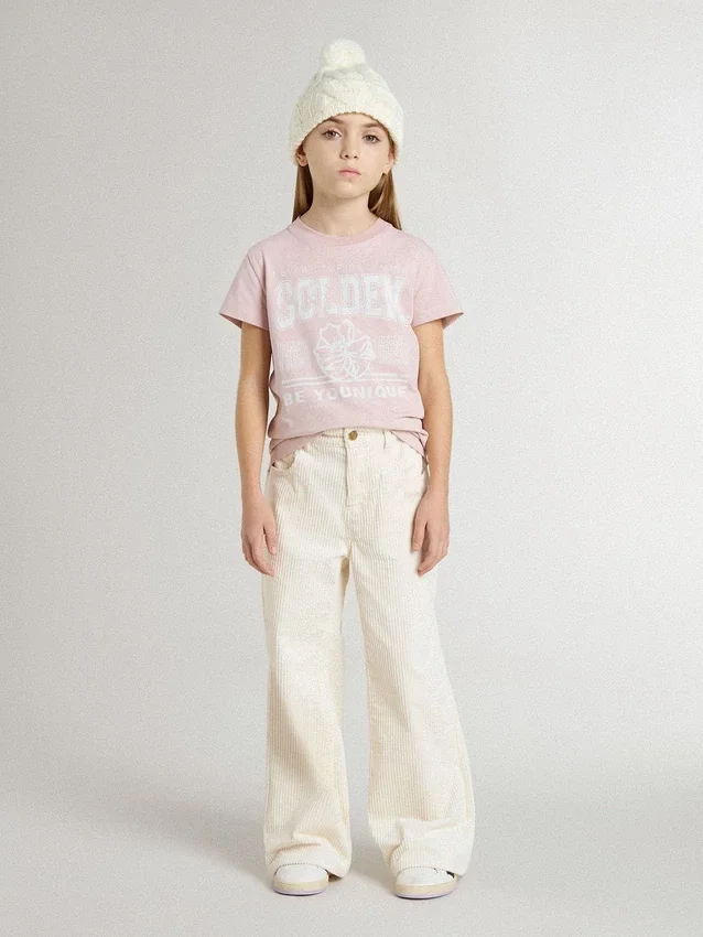 Chemise rose pour fille avec imprimé blanc
