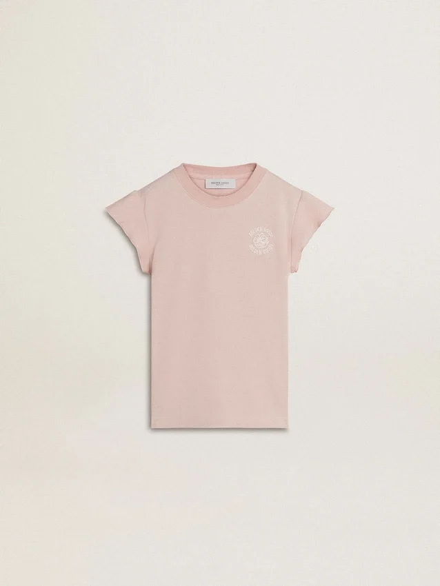 Chemise rose pour fille à manches à volants et broderie